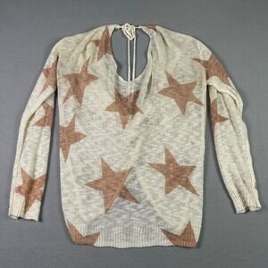 Blank Paige Blouse Womens Large Pink Cream Star Sheer Slouchy Blouse Open Back